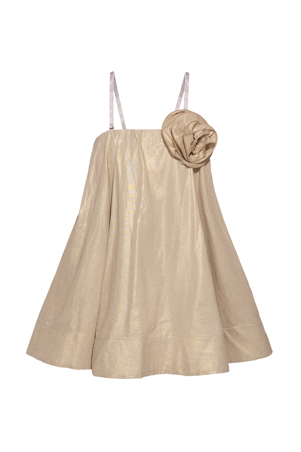 A-LINE CORSET LINEN-VISCOSE DRESS WITH FLORAL DETAILS - ESSENTIALS JIORO РОКЛЯ С КОРСЕТНА ГОРНА ЧАСТ ОТ ЛЕН И ВИСКОЗА В ЗЛАТИСТО - ESSENTIALS JIORO