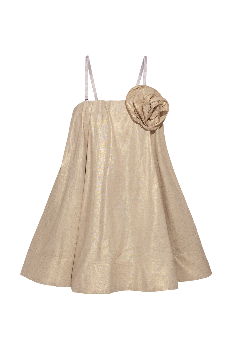 A-LINE CORSET LINEN-VISCOSE DRESS WITH FLORAL DETAILS - ESSENTIALS JIORO РОКЛЯ С КОРСЕТНА ГОРНА ЧАСТ ОТ ЛЕН И ВИСКОЗА В ЗЛАТИСТО - ESSENTIALS JIORO