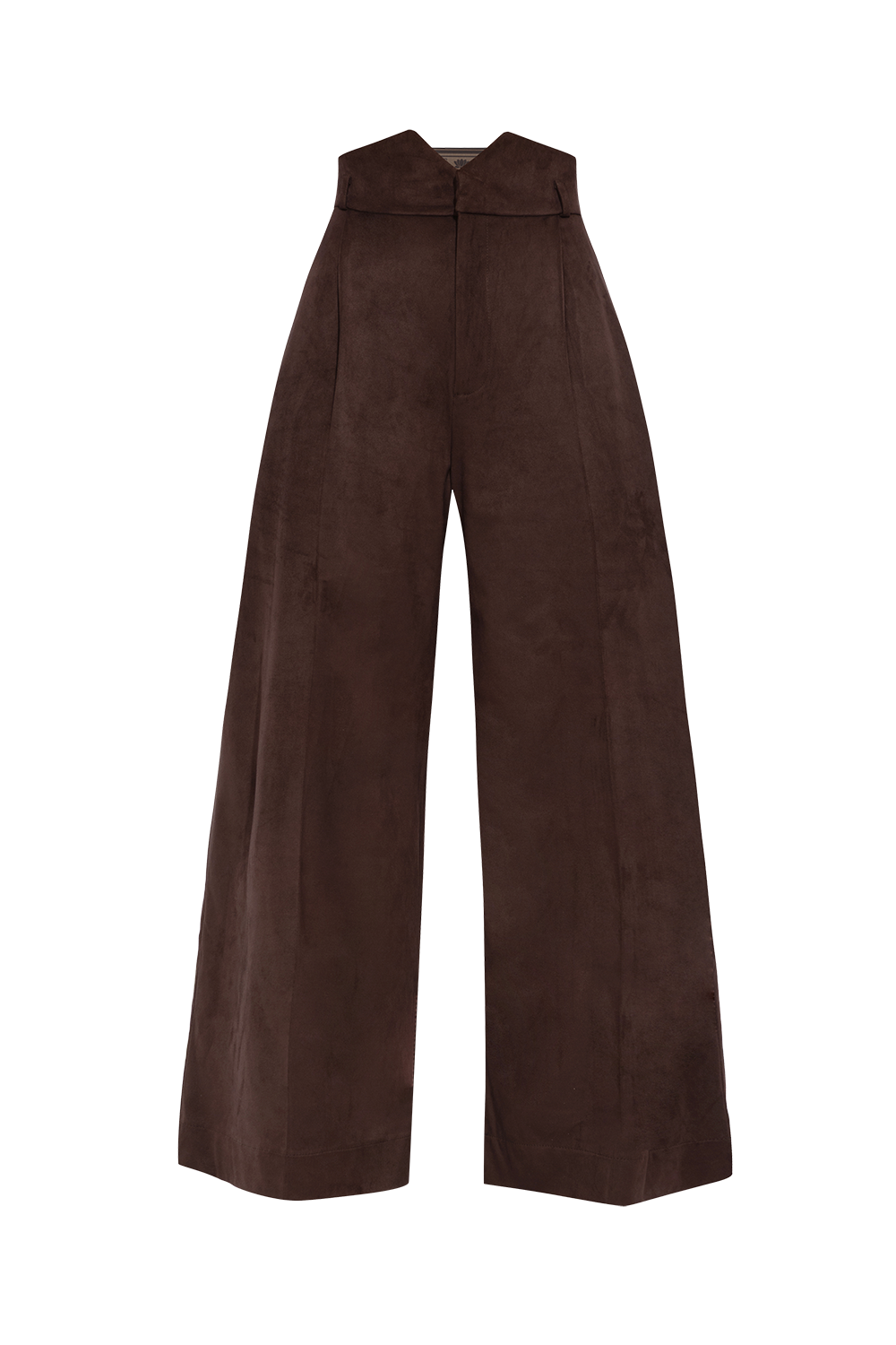 HIGH-WAISTED WIDE-LEG PANTS IN SUEDE-EFFECT DARK BROWN - ESSENTIALS JIORO ПАНТАЛОН С ВИСОКА ТАЛИЯ И ШИРОКИ КРАЧОЛИ С ЕФЕКТ НА ВЕЛУР В КАФЯВО - ESSENTIALS JIORO
