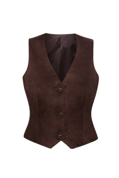 SUEDE-EFFECT VEST IN DARK BROWN - ESSENTIALS JIORO ТЪМНОКАФЯВ ЕЛЕК С ВЕЛУРЕН ЕФЕКТ - ESSENTIALS JIORO