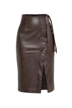 ASYMMETRIC A-LINE SKIRT IN LEATHER-EFFECT BROWN - ESSENTIALS JIORO АСИМЕТРИЧНА ПОЛА А-ЛИНИЯ С ЕФЕКТ НА КОЖА В КАФЯВО - ESSENTIALS JIORO