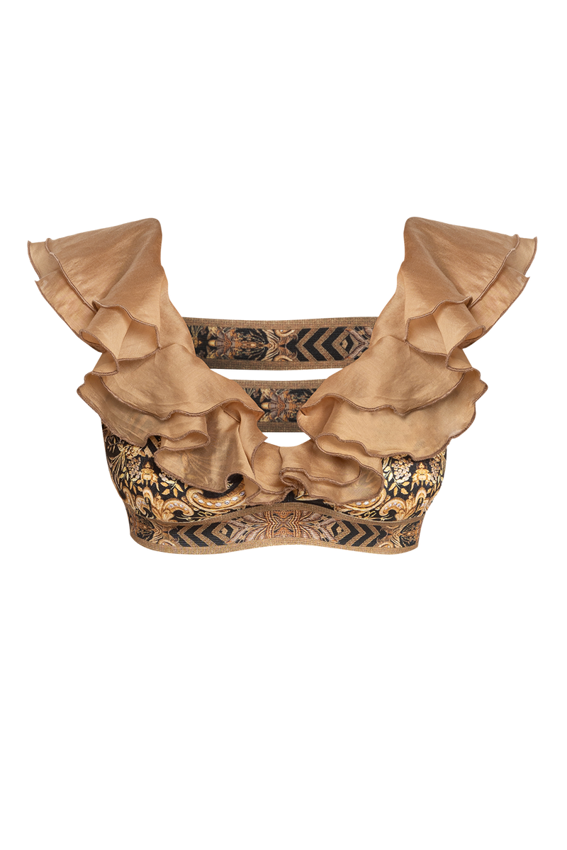 VELVET CROP TOP WITH REMOVABLE RUFFLES - GOLDEN STRIPES JIORO ПЛЮШЕН КРОП ТОП С ПОДВИЖНИ ВОЛАНИ - GOLDEN STRIPES JIORO