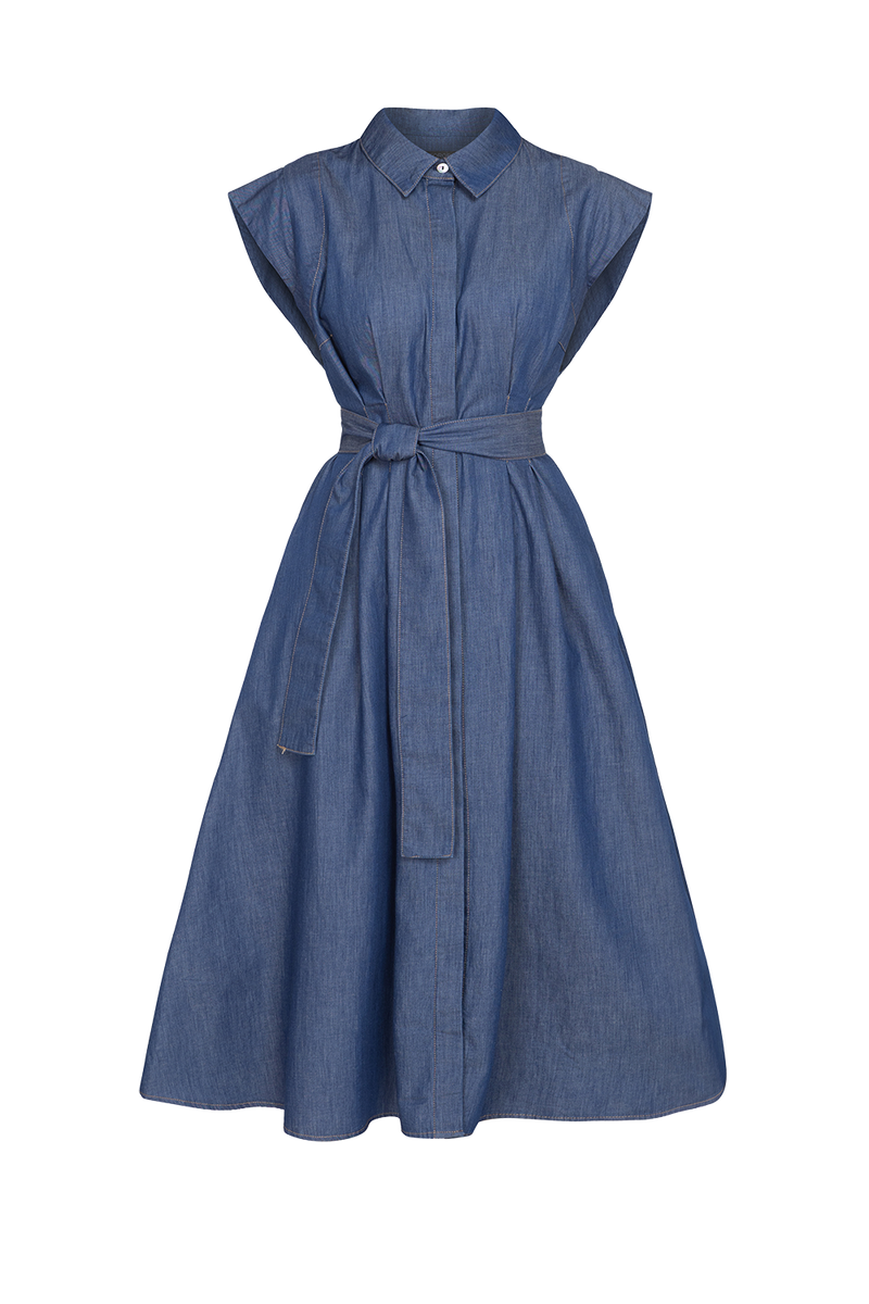 LIGHTWEIGHT DENIM A-LINE SHIRT DRESS - ESSENTIALS JIORO РОКЛЯ ТИП РИЗА ОТ ТЪНЪК ДЕНИМ И ПОДВИЖЕН КОЛАН - ESSENTIALS JIORO