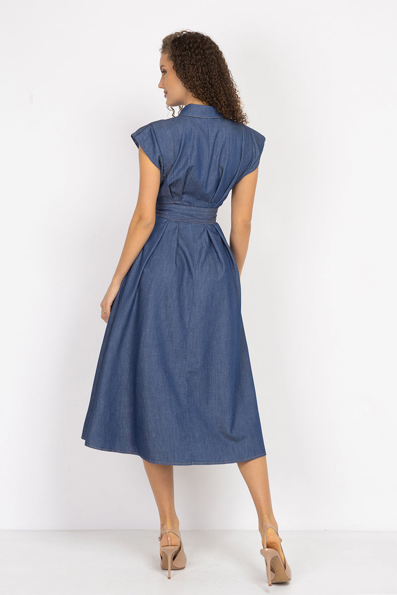 LIGHTWEIGHT DENIM A-LINE SHIRT DRESS - ESSENTIALS JIORO РОКЛЯ ТИП РИЗА ОТ ТЪНЪК ДЕНИМ И ПОДВИЖЕН КОЛАН - ESSENTIALS JIORO