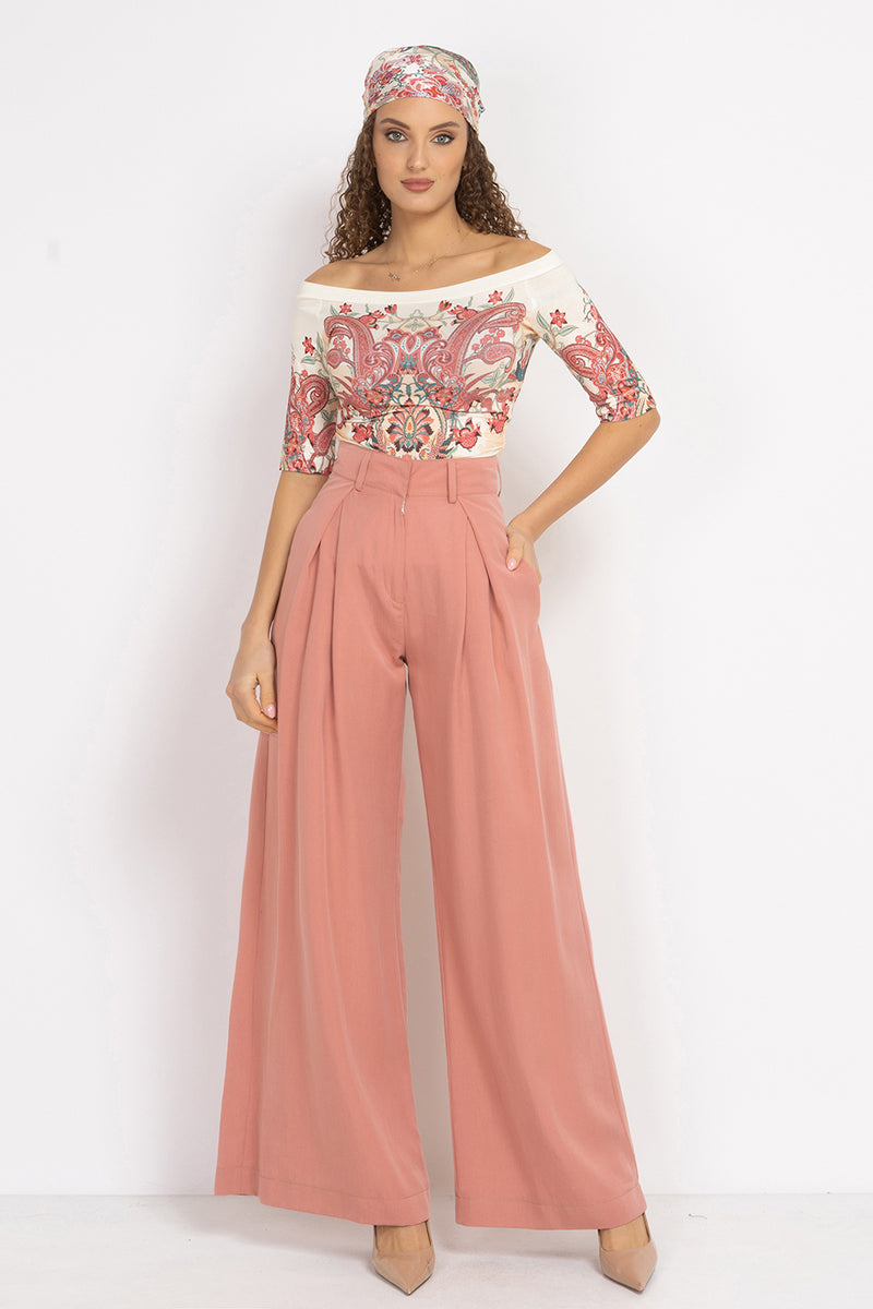 VISCOSE TOP WITH OFF-SHOULDER NECKLINE - PAISLEY RED JIORO ТОП ОТ ВИСКОЗА С ПАДНАЛИ РАМЕНА - PAISLEY RED JIORO