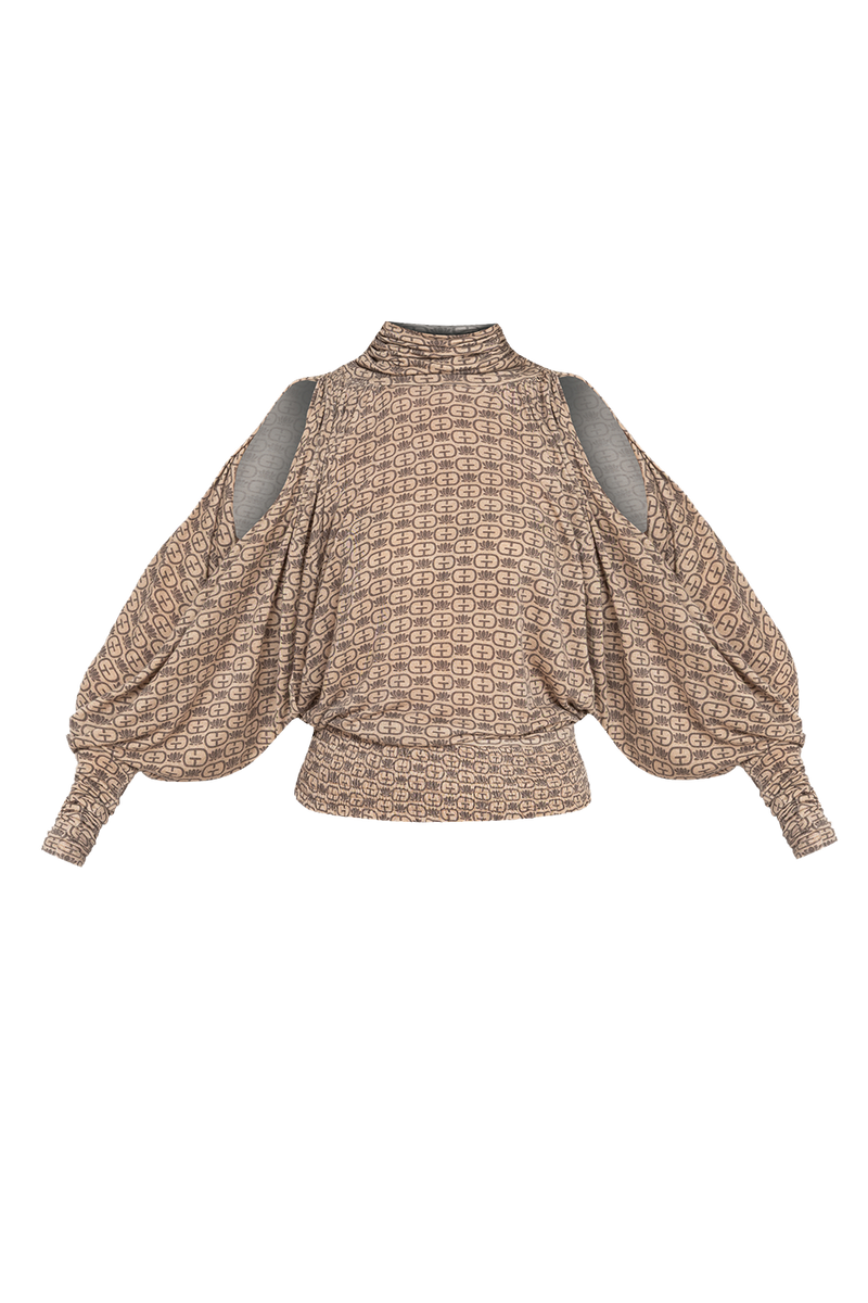MODAL BATWING TURTLENECK TOP - MOCHA MOUSSE LOGO JIORO ТОП ОТ МОДАЛ С ПОЛО ЯКА И ПРИЛЕП РЪКАВ - MOCHA MOUSSE LOGO JIORO