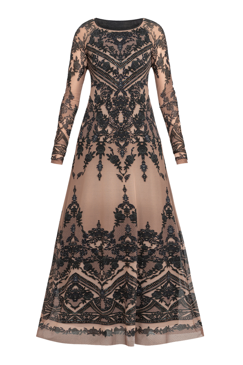 LONG MESH DRESS WITH MODAL LINING - GRAFFITI POWDER