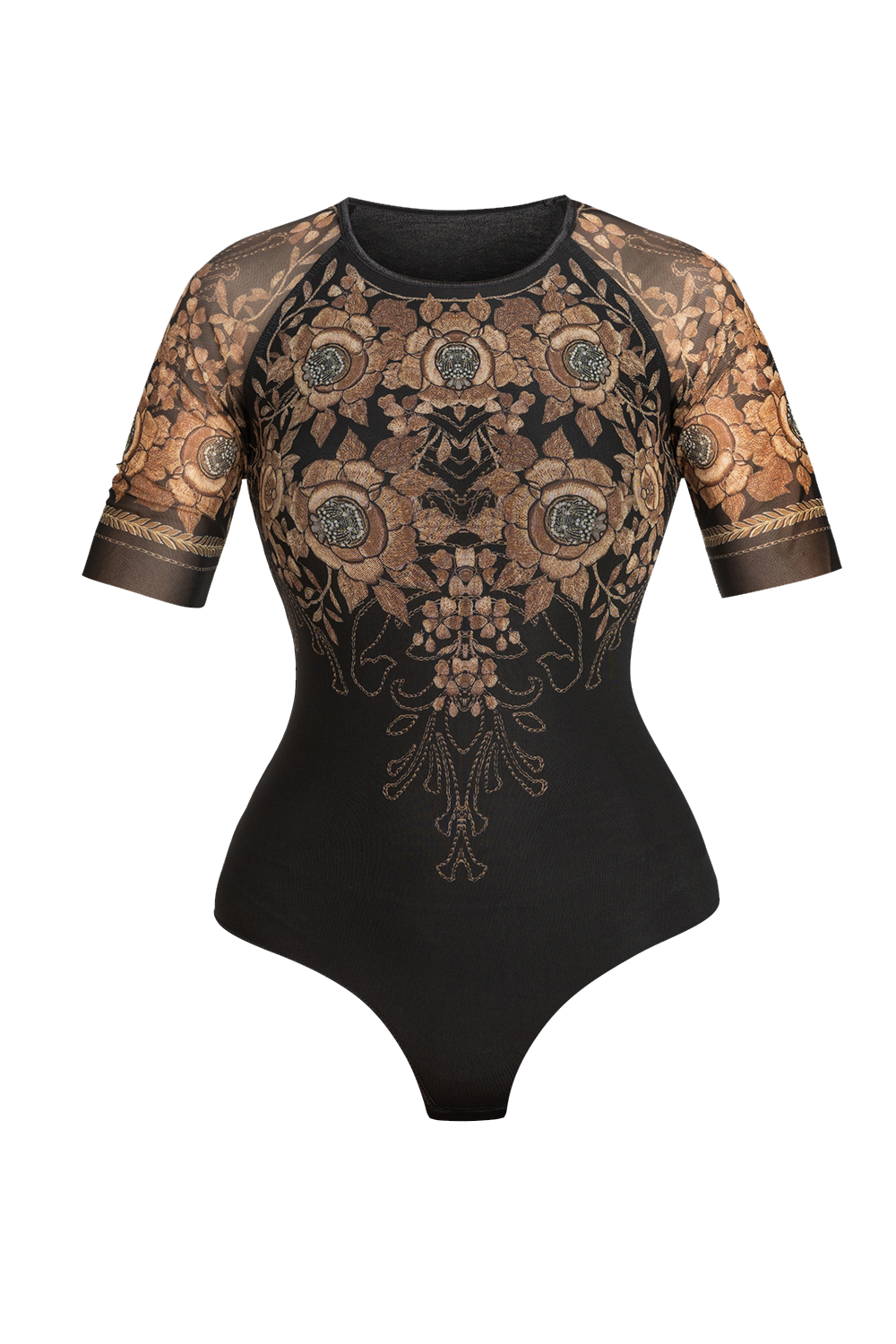 SHORT-SLEEVE MESH BODYSUIT WITH MODAL LINING - GOLDEN ROSES JIORO  МРЕЖЕСТО БОДИ С КЪС РЪКАВ И ПОДПЛАТА ОТ МОДАЛ - GOLDEN ROSES JIORO