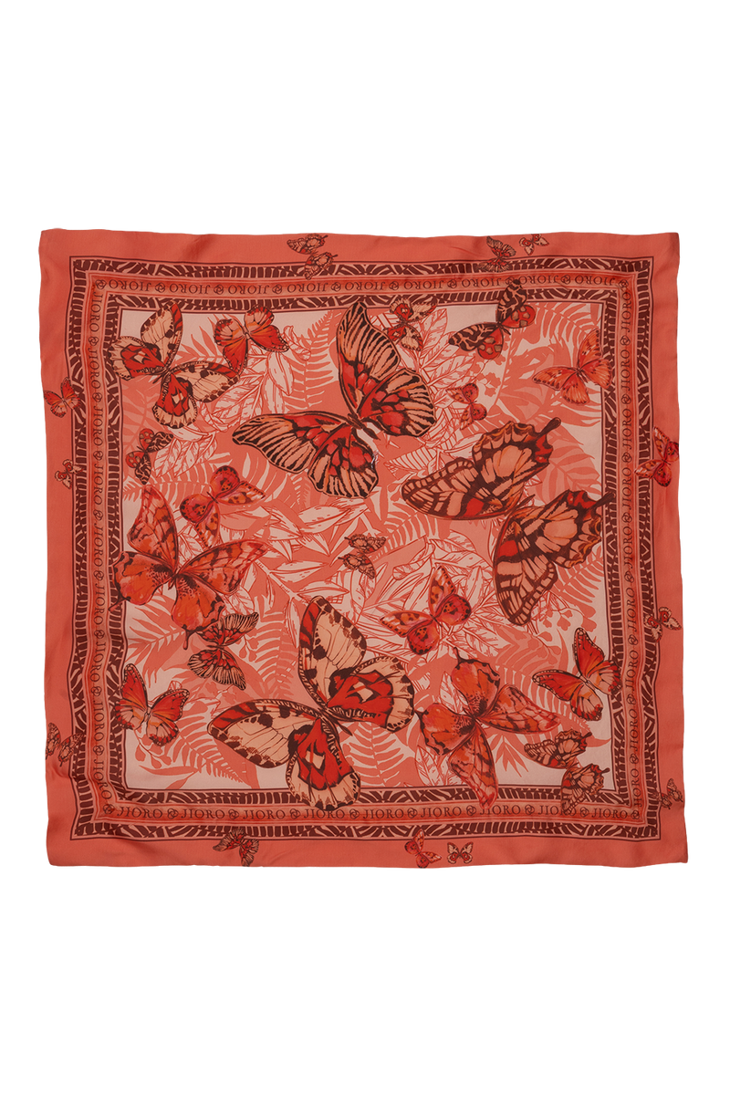 SQUARE VISCOSE HEADSCARF - PAPAYA BUTTERFLIES JIORO КВАДРАТНА КЪРПА ЗА ГЛАВА ОТ ВИСКОЗА - PAPAYA BUTTERFLIES JIORO
